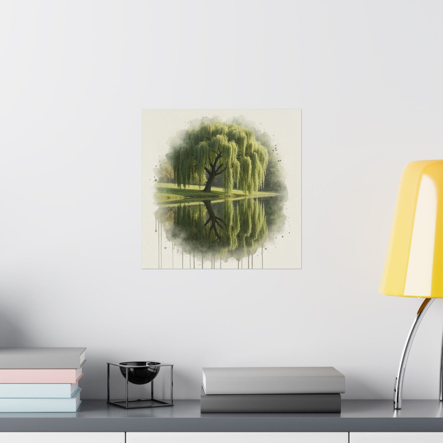 Arte mural de naturaleza serena, pósteres mate, decoración del hogar con un toque de tranquilidad, arte con reflejos de sauces, regalo para amantes de la naturaleza, obra de arte relajante