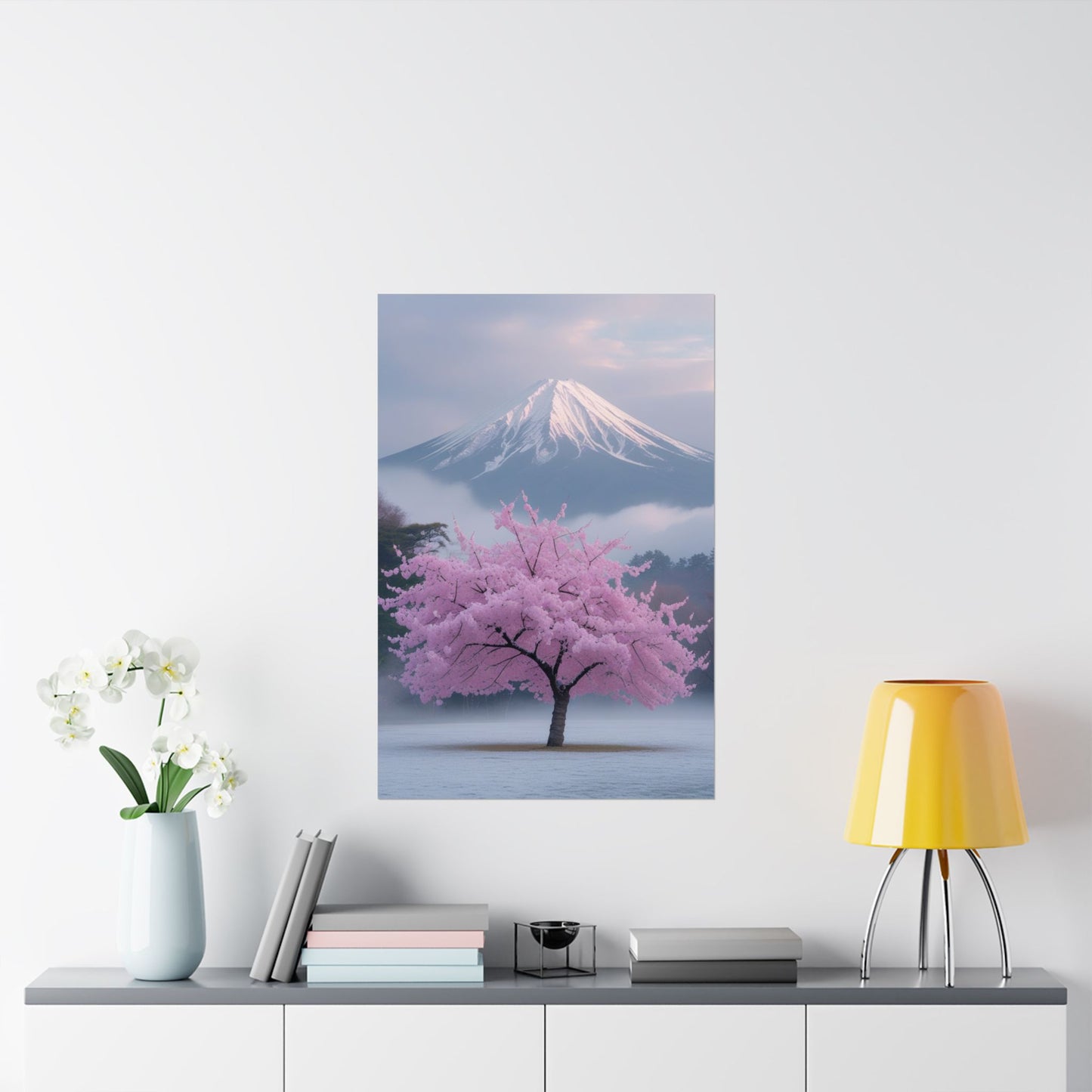 Vertical Poster - Mount Fuji and Cherry Blossom Tree Design