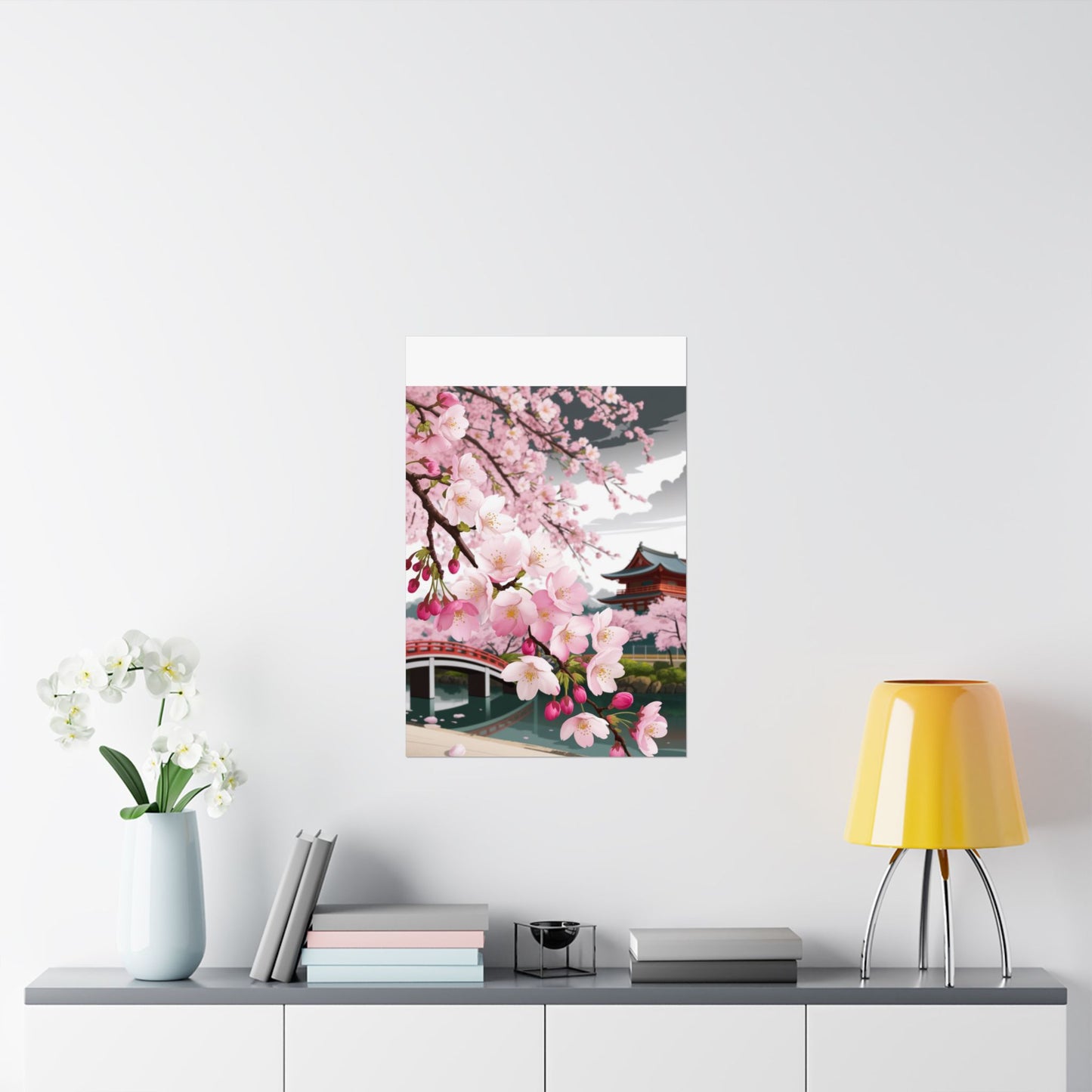 Póster vertical de cerezo en flor, arte mural natural, decoración japonesa, decoración primaveral, decoración floral para el hogar, regalo para ella