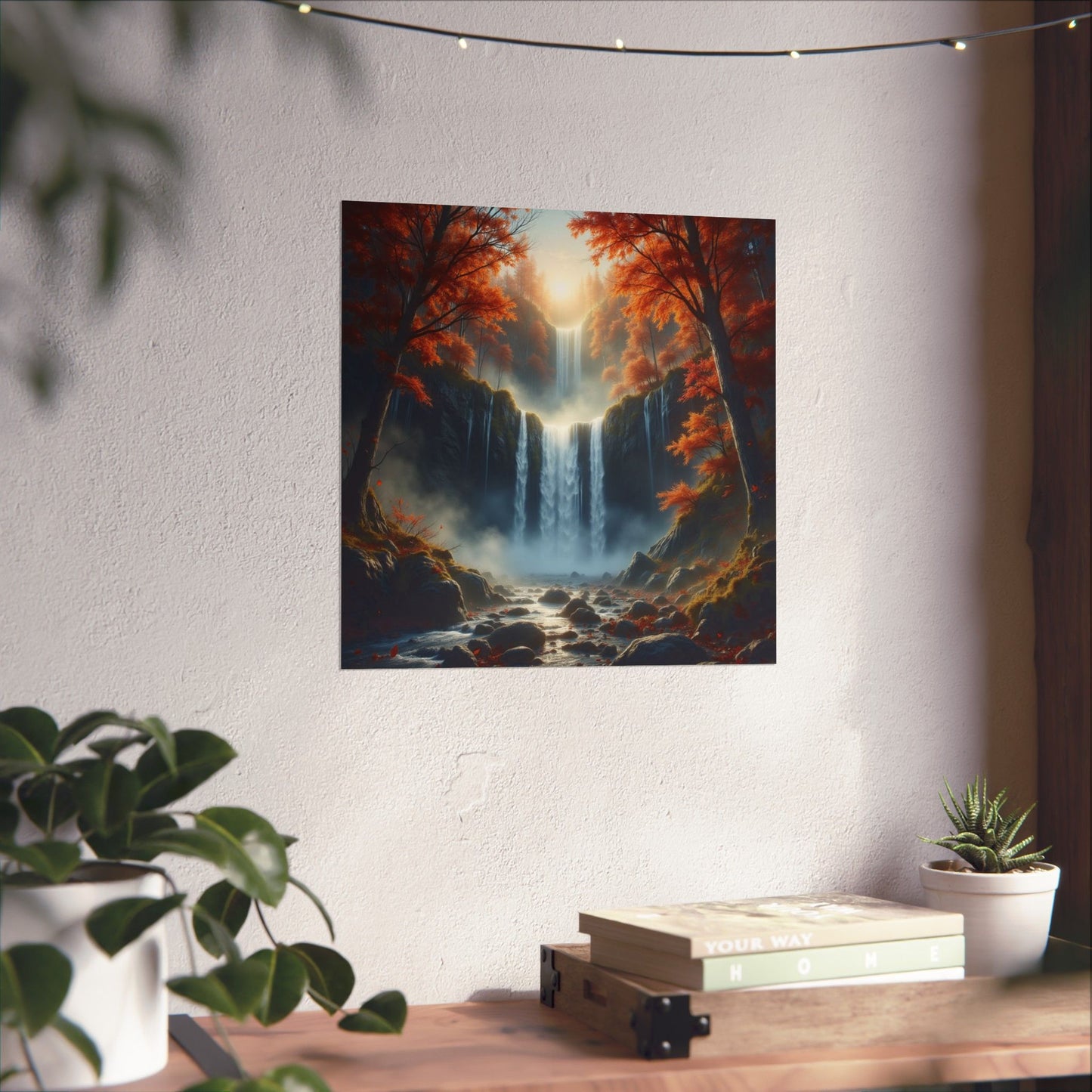 Waterfall in Autumn Forest Matte Design