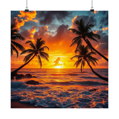 Póster de atardecer tropical, descarga digital, decoración mate, arte mural costero, ambiente playero, estética del hogar, decoración de verano, regalo para él/ella.
