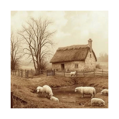 Descarga digital: Póster de casa de campo rústica, arte paisajístico, decoración de casa de campo, impresión de ovejas, arte mural para sala de estar, estética de casa de campo.