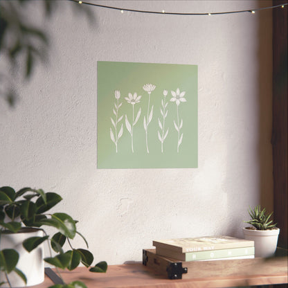 Chic Floral Wall Art Poster, Matte Botanical Decor, Minimalist Home Design, Green Aesthetic Gift, Nature-Inspired Decoration