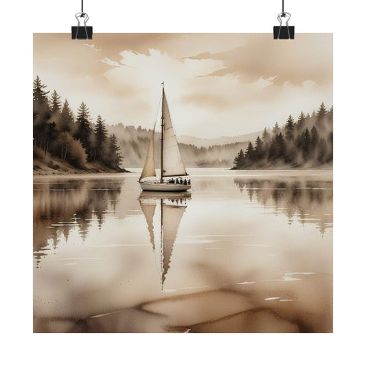 Pósteres de naturaleza serena, arte mural vintage tranquilo, decoración minimalista para el hogar, ilustraciones de navegación, impresión de paisajes relajantes