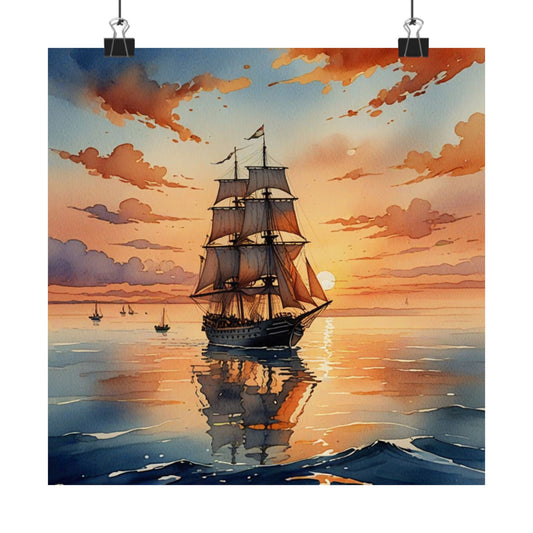 Téléchargement numérique : affiche murale représentant un voilier, décoration d'intérieur nautique, cadeau maritime, œuvre d'art sur le coucher du soleil sur l'océan, décoration murale côtière