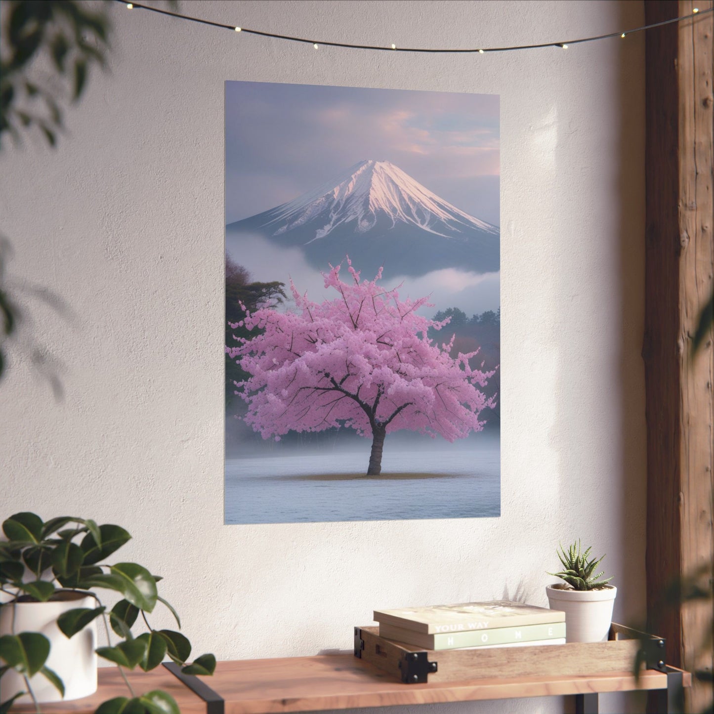 Vertical Poster - Mount Fuji and Cherry Blossom Tree Design