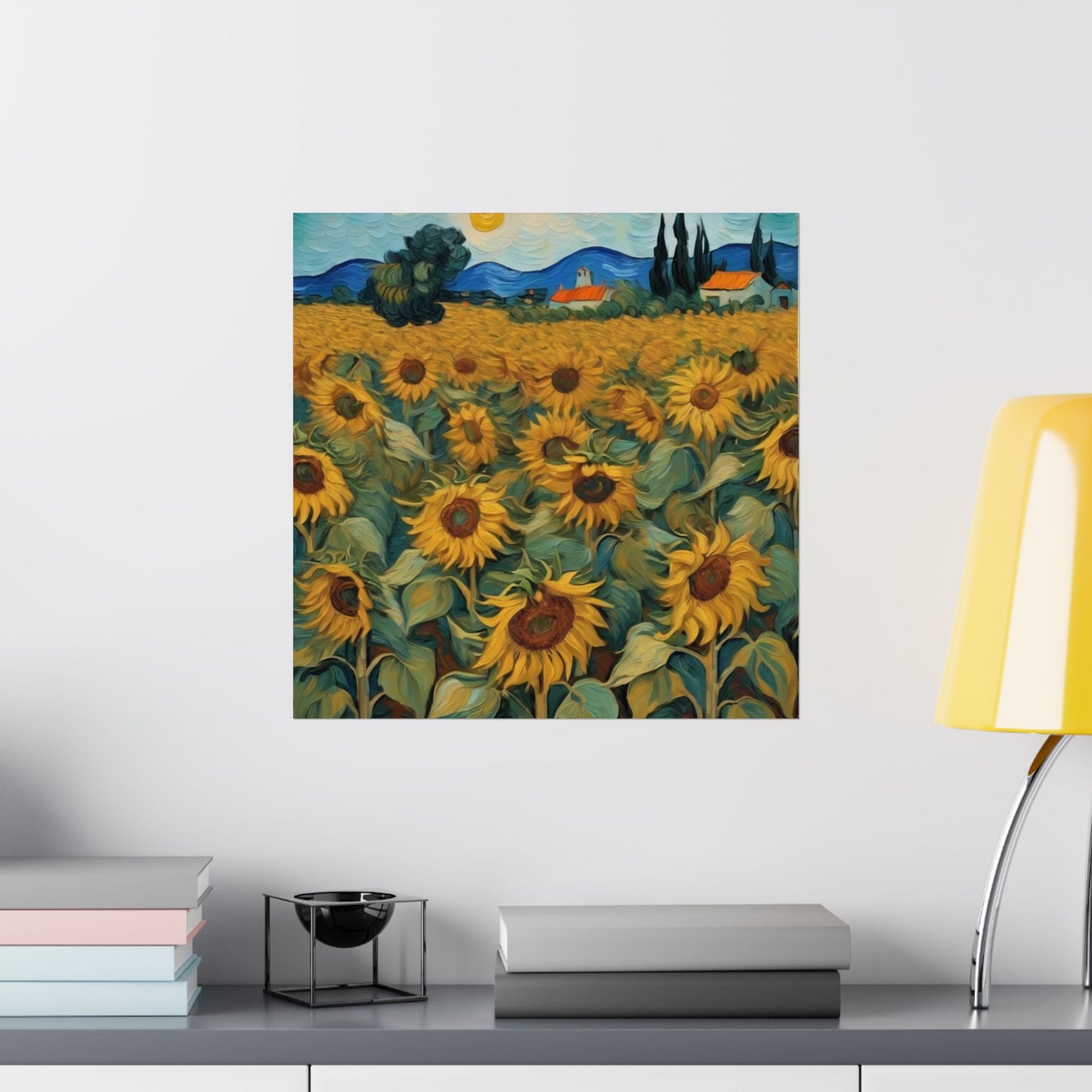 Téléchargement numérique : affiche d'art tournesol, décoration murale mate, esthétique botanique pour la maison, cadeau pour les amoureux de la nature, art mural de style Van Gogh