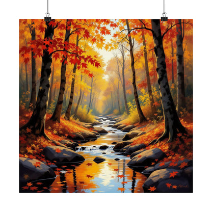 Autumn Forest Matte Poster, Fall Wall Art, Nature Decor, Cozy Living Room Print, Seasonal Home Decoration