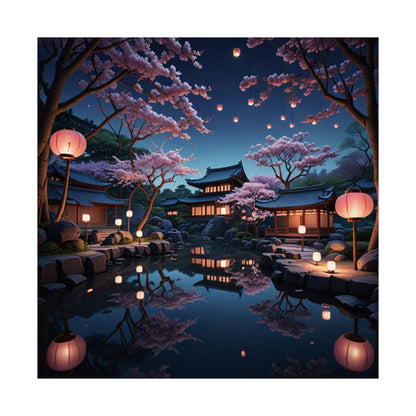 Póster vertical de flor de cerezo serena, arte de jardín japonés, decoración del hogar, arte mural con estética natural, regalo para amantes de la naturaleza.