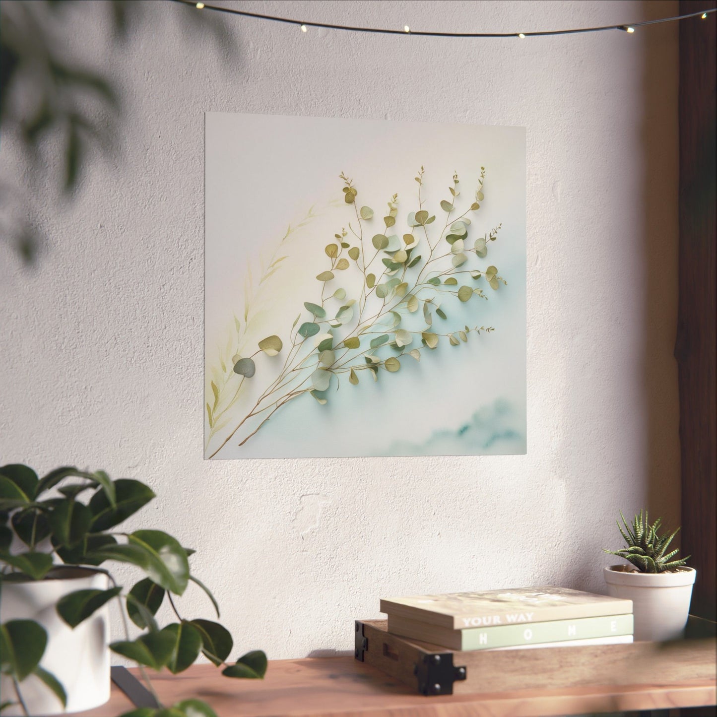 Elegante póster de pared de eucalipto, impresión botánica, decoración minimalista para el hogar, regalo inspirado en la naturaleza, arte mural ecológico.