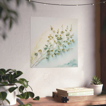 Elegante póster de pared de eucalipto, impresión botánica, decoración minimalista para el hogar, regalo inspirado en la naturaleza, arte mural ecológico.