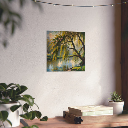 Téléchargement numérique : Affiche de paysage de saules sereins, art mural inspiré de la nature, décoration intérieure esthétique, cadeau pour les amoureux de la nature, imprimé botanique