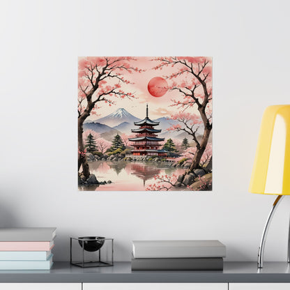 Póster de paisaje japonés sereno, decoración del hogar, arte mural, regalo para amantes de la naturaleza, relajación, decoración de habitación zen, arte de flor de cerezo
