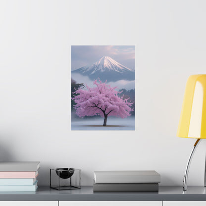 Vertical Poster - Mount Fuji and Cherry Blossom Tree Design