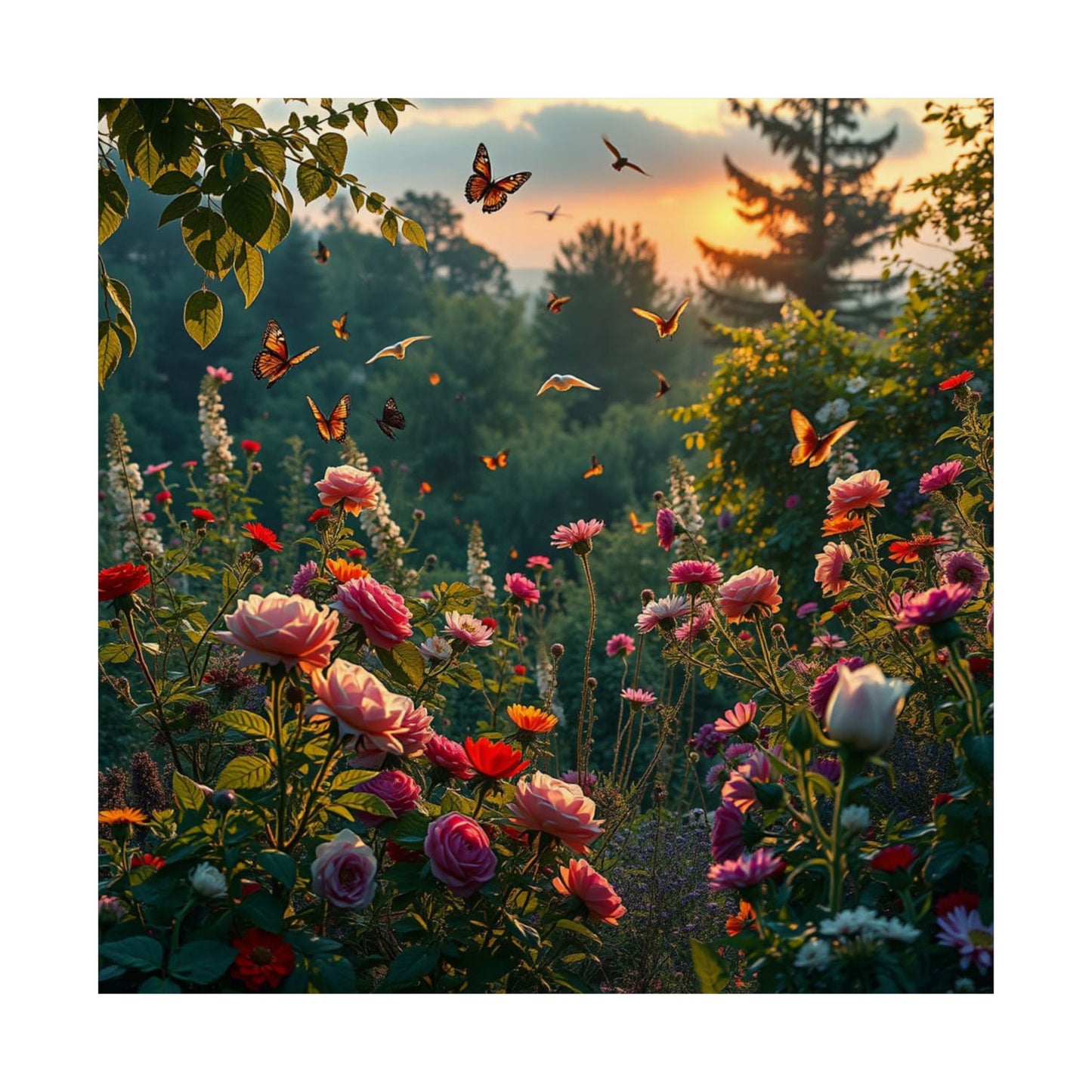 Póster de arte mural con diseño floral vibrante, decoración del hogar inspirada en la naturaleza, impresión de jardín de mariposas, obra de arte floral, regalo para amantes de la naturaleza, primavera [...]