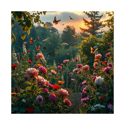 Póster de arte mural con diseño floral vibrante, decoración del hogar inspirada en la naturaleza, impresión de jardín de mariposas, obra de arte floral, regalo para amantes de la naturaleza, primavera [...]