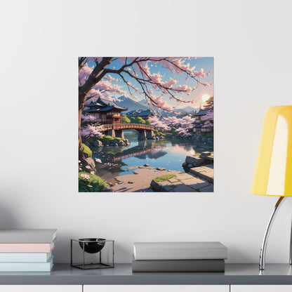 Póster de flor de cerezo serena, arte paisajístico japonés, decoración del hogar, arte mural natural, regalo para amantes de la naturaleza, decoración primaveral