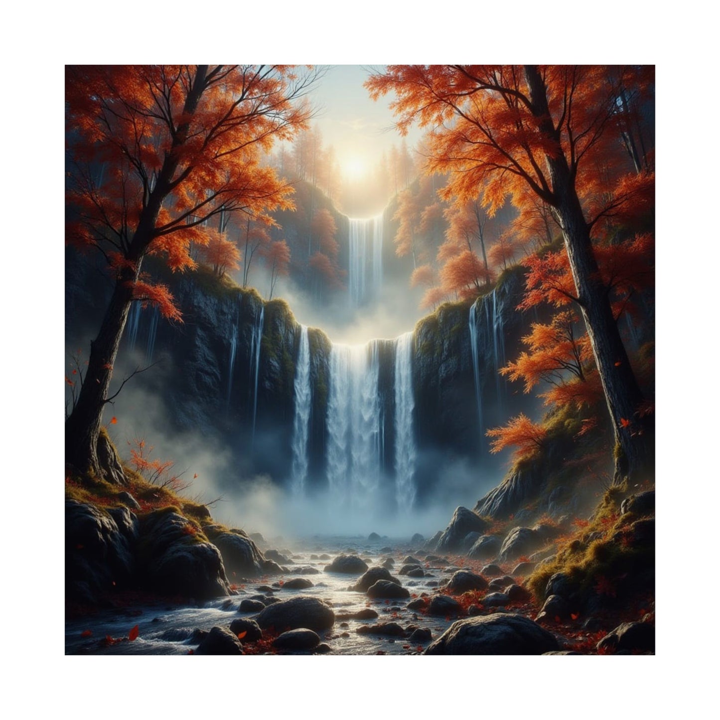 Waterfall in Autumn Forest Matte Design