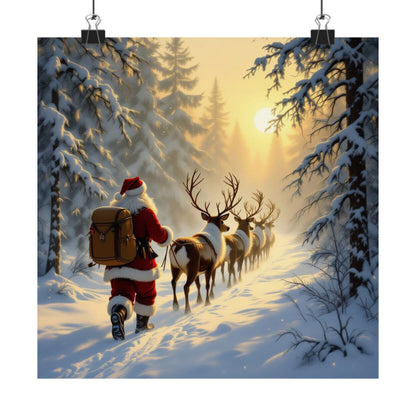 Digital download Santa and Reindeer Forest Matte Poster