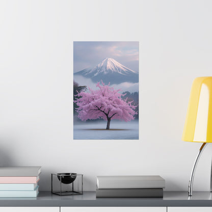 Vertical Poster - Mount Fuji and Cherry Blossom Tree Design