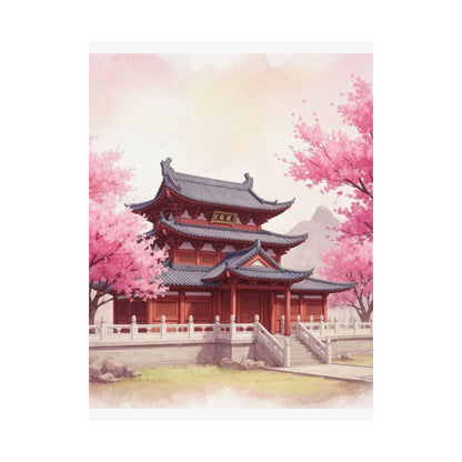 Digital download Vertical Poster - Buddhist Temple Cherry Blossom Japanese Art