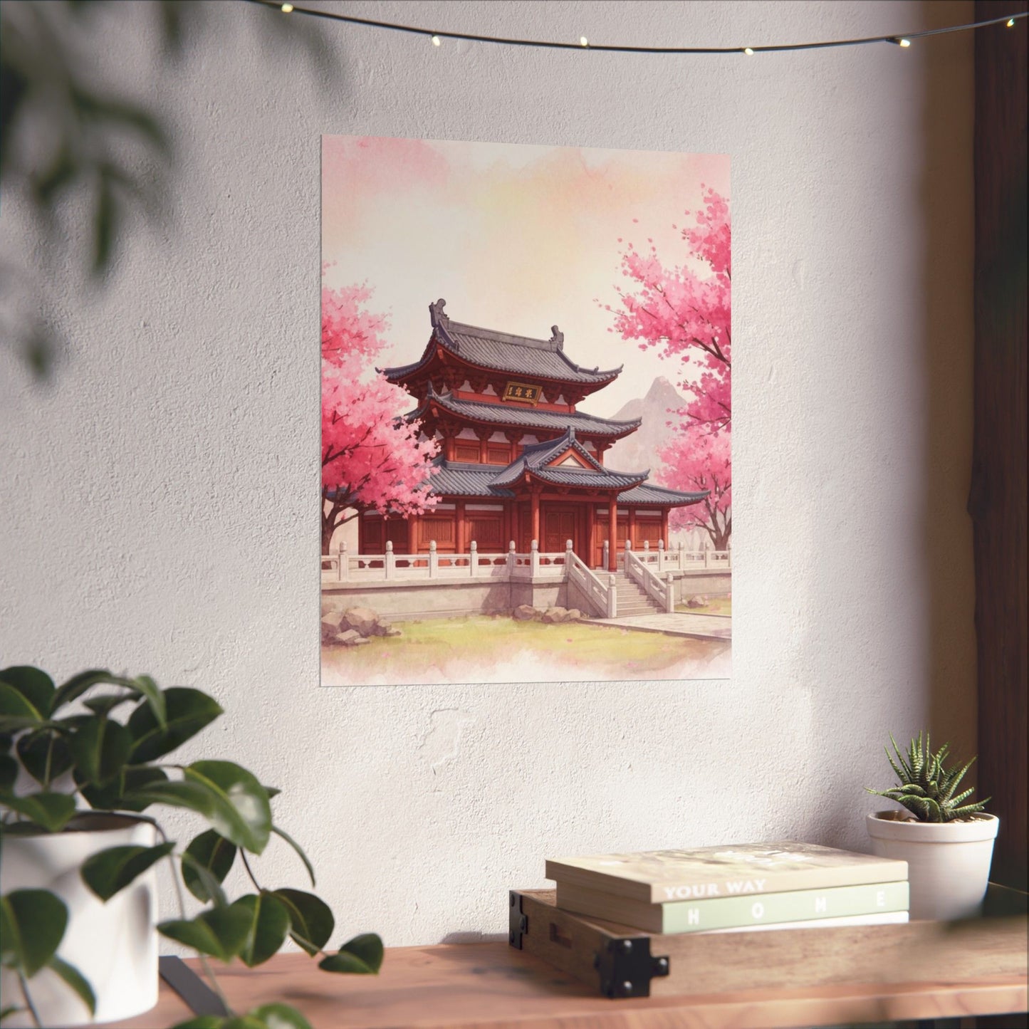 Digital download Vertical Poster - Buddhist Temple Cherry Blossom Japanese Art