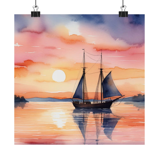 Téléchargement numérique : affiche murale sereine représentant un voilier, décoration nautique pour la maison, aquarelle, style côtier, cadeau pour les marins, décoration murale pour maison de plage