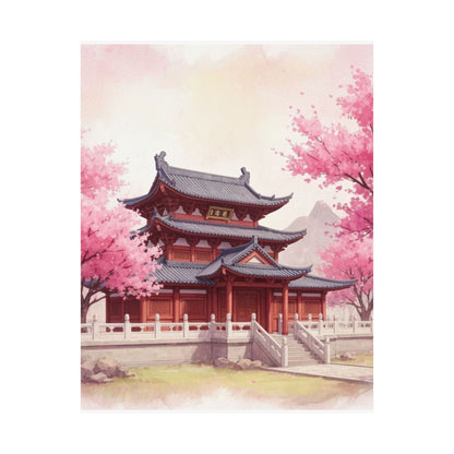 Digital download Vertical Poster - Buddhist Temple Cherry Blossom Japanese Art