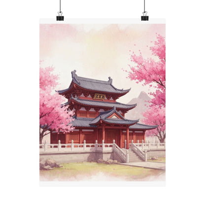 Digital download Vertical Poster - Buddhist Temple Cherry Blossom Japanese Art