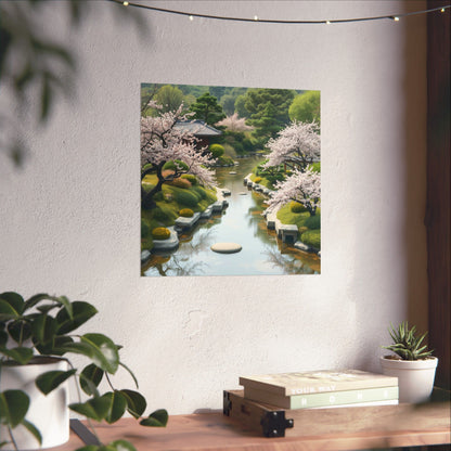 Serene Nature Wall Art Poster, Japanese Cherry Blossom Decor, Home Office Art, Botanical Prints, Tranquil Aesthetic Decor