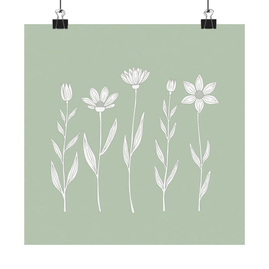 Digital download Chic Floral Wall Art Poster, Matte Botanical Decor, Minimalist Home Design, Green Aesthetic Gift, Nature-Inspired Decoration