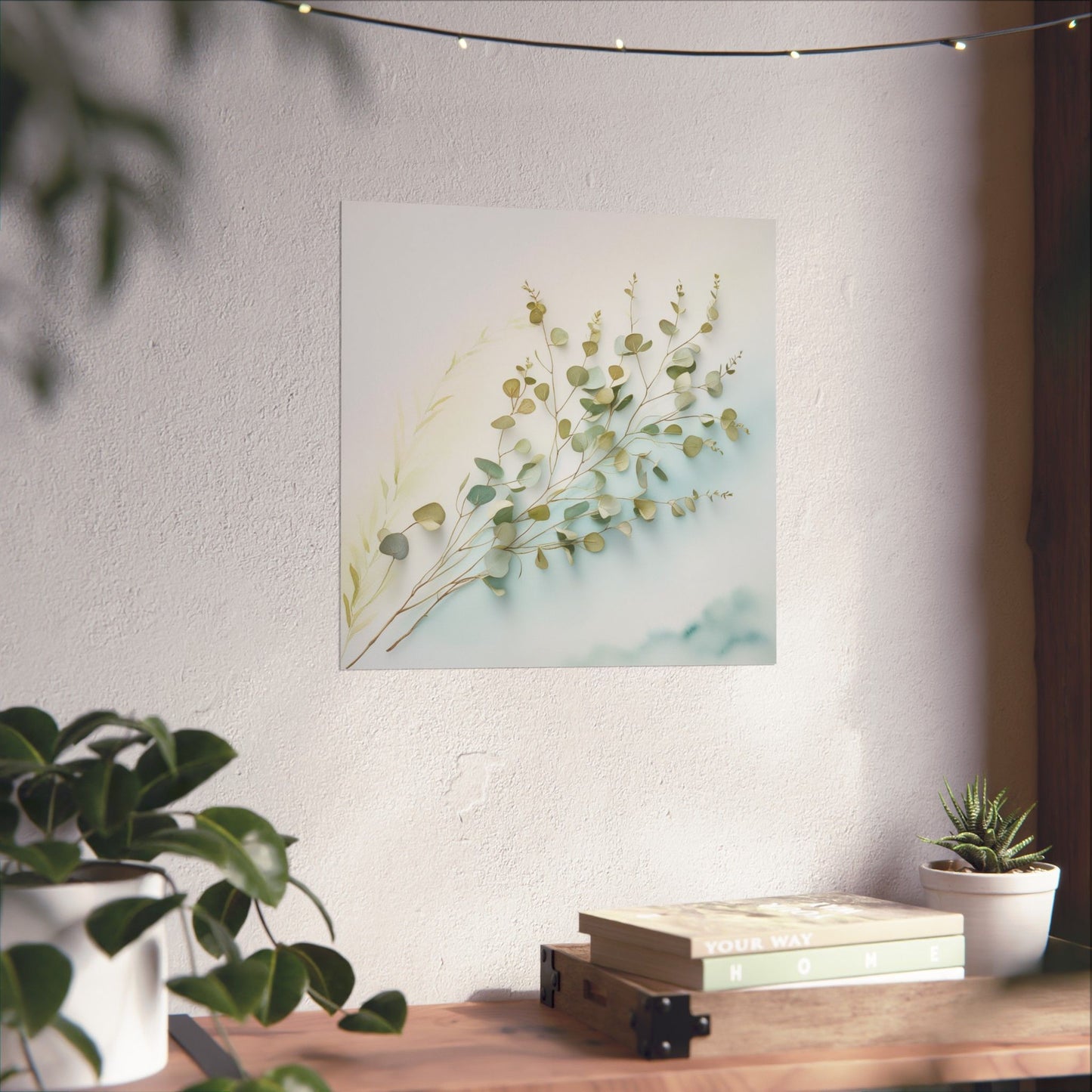 Elegante póster de pared de eucalipto, impresión botánica, decoración minimalista para el hogar, regalo inspirado en la naturaleza, arte mural ecológico.