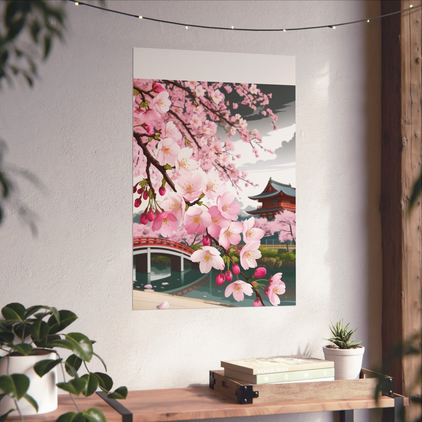 Póster vertical de cerezo en flor, arte mural natural, decoración japonesa, decoración primaveral, decoración floral para el hogar, regalo para ella