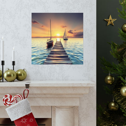 Póster de velero sereno, arte mural de océano en calma, decoración náutica, estética tranquila para el hogar, impresión de atardecer, regalo relajante