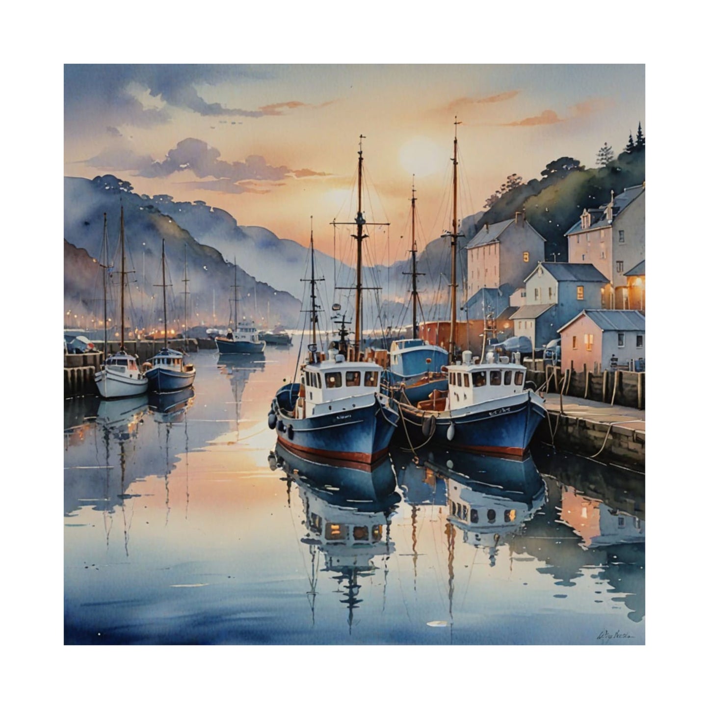 Watercolour Harbour Poster
