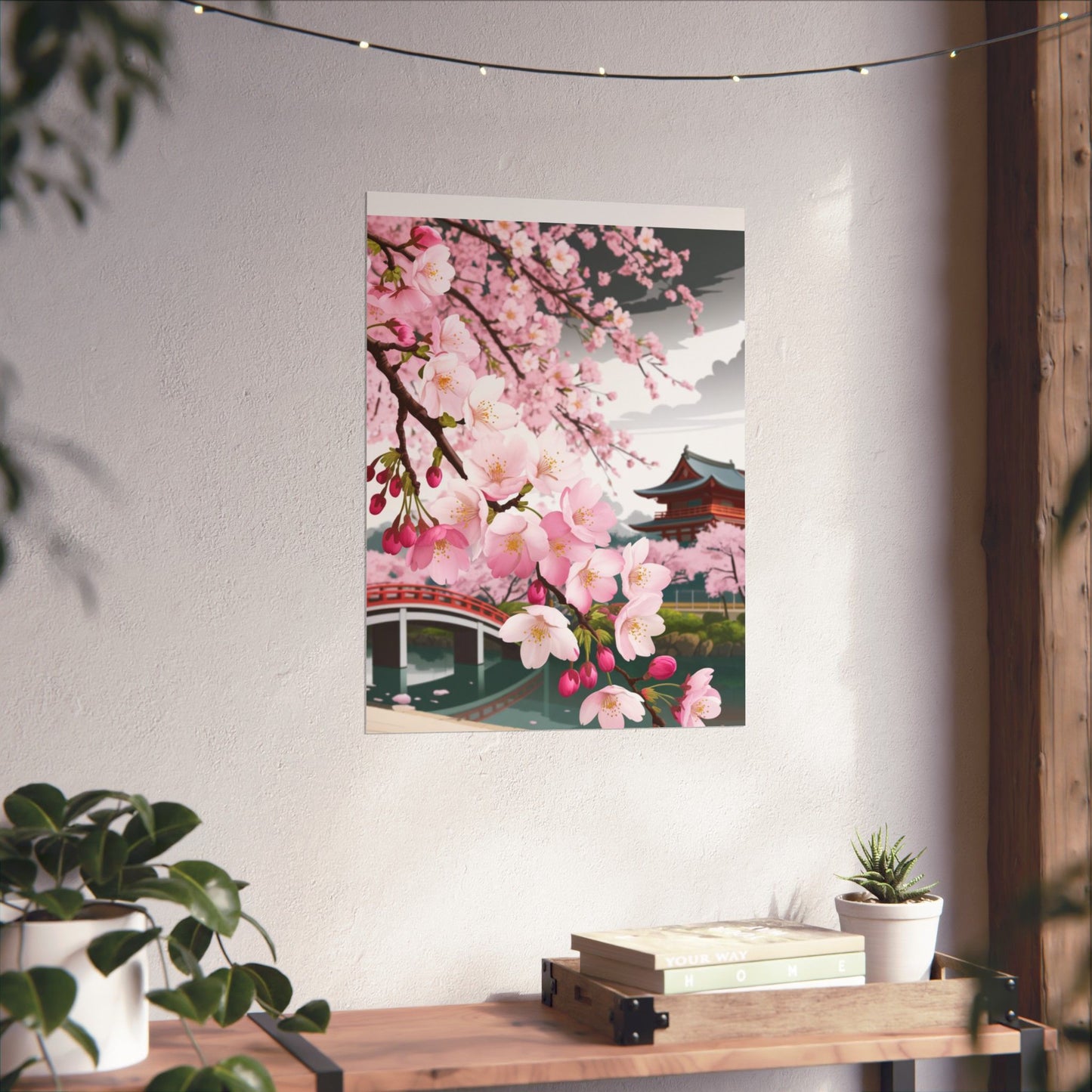Póster vertical de cerezo en flor, arte mural natural, decoración japonesa, decoración primaveral, decoración floral para el hogar, regalo para ella