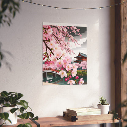 Póster vertical de cerezo en flor, arte mural natural, decoración japonesa, decoración primaveral, decoración floral para el hogar, regalo para ella