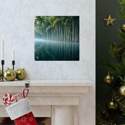 Póster de bambú sereno, impresión artística de naturaleza tranquila, decoración de pared zen, estética relajante para el hogar, reflexión meditativa sobre el bambú