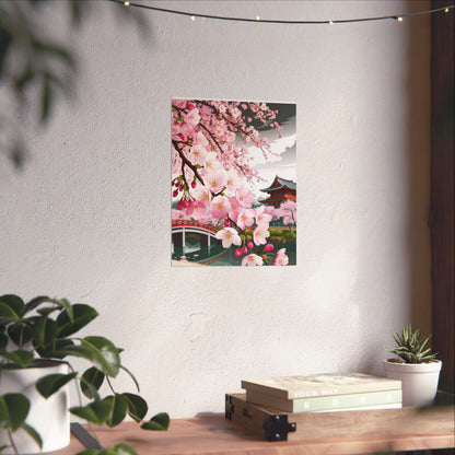 Póster vertical de cerezo en flor, arte mural natural, decoración japonesa, decoración primaveral, decoración floral para el hogar, regalo para ella