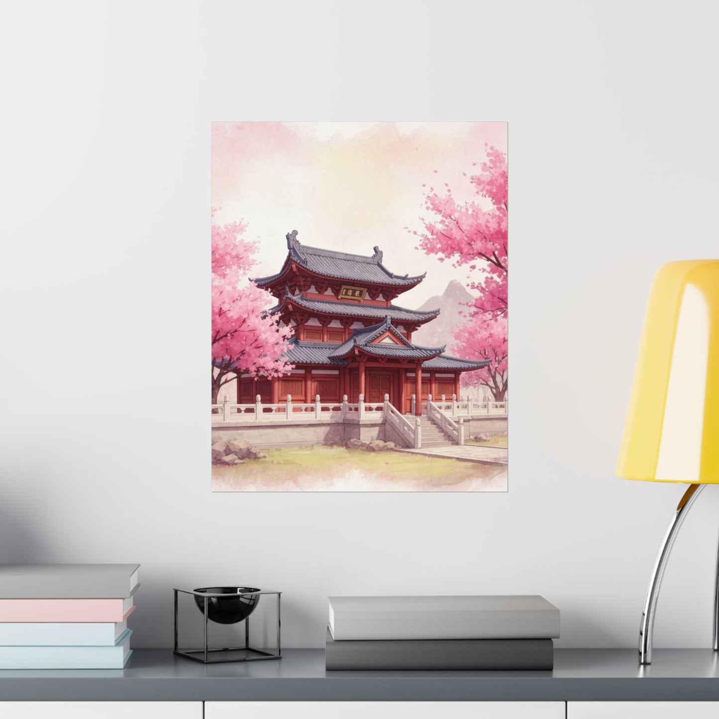 Digital download Vertical Poster - Buddhist Temple Cherry Blossom Japanese Art