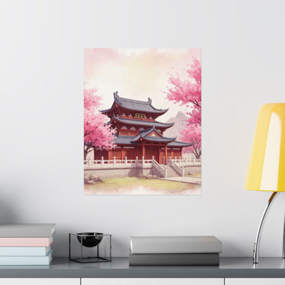 Digital download Vertical Poster - Buddhist Temple Cherry Blossom Japanese Art