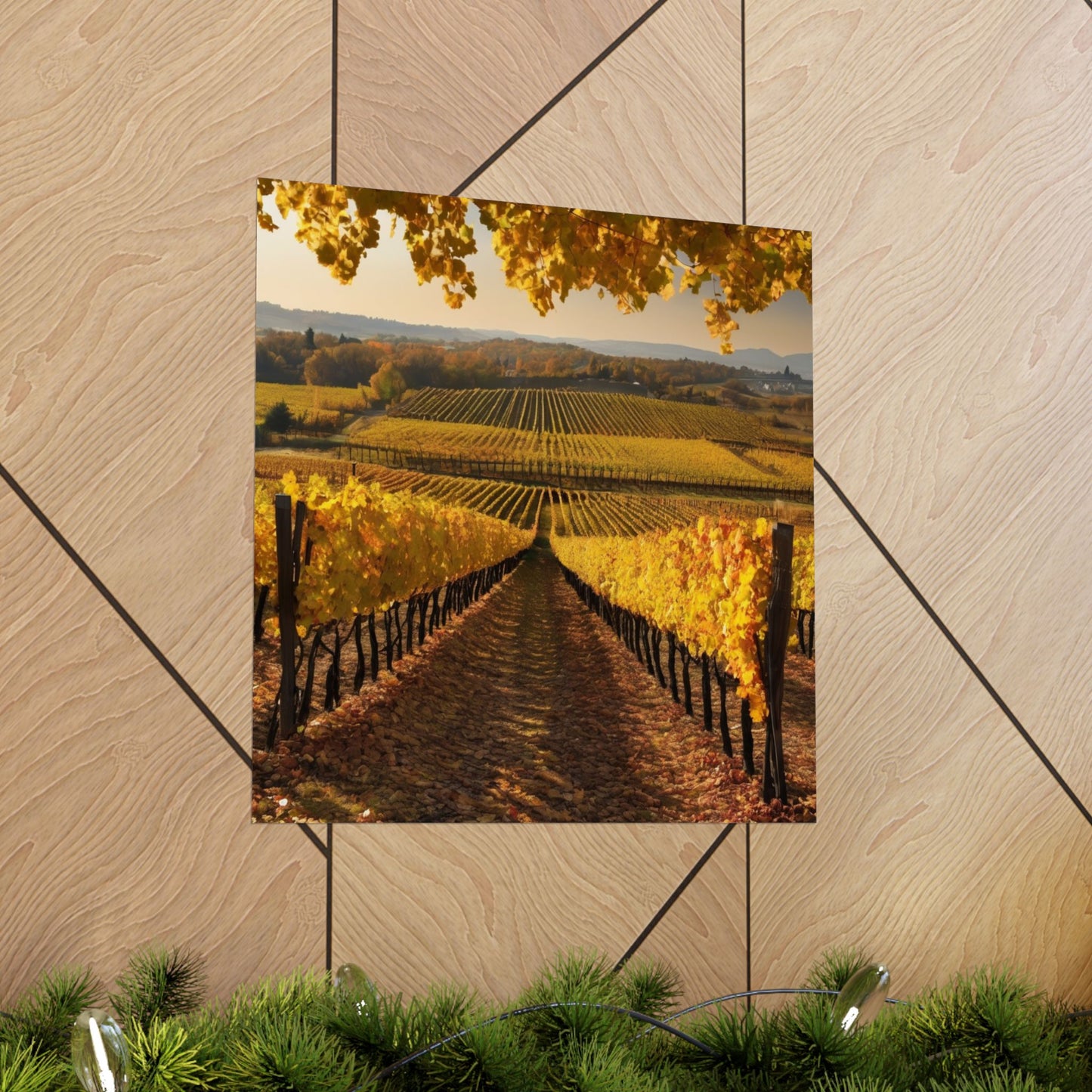 Descarga digital: Póster de viñedo escénico, arte mural otoñal, decoración natural, regalo para amantes del vino, decoración rústica del hogar, arte mural con paisajes.