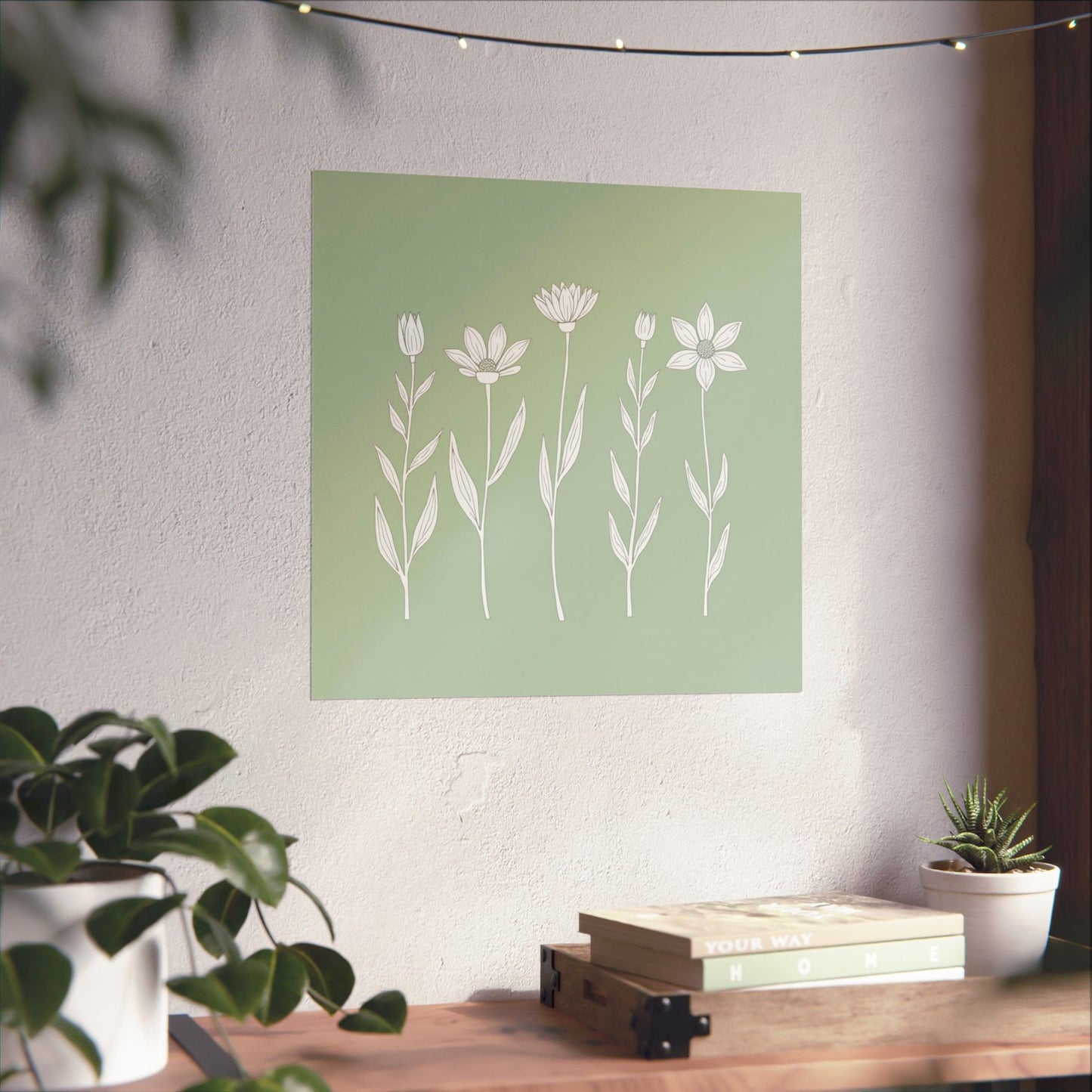 Chic Floral Wall Art Poster, Matte Botanical Decor, Minimalist Home Design, Green Aesthetic Gift, Nature-Inspired Decoration
