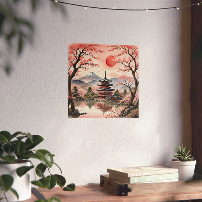 Póster de paisaje japonés sereno, decoración del hogar, arte mural, regalo para amantes de la naturaleza, relajación, decoración de habitación zen, arte de flor de cerezo