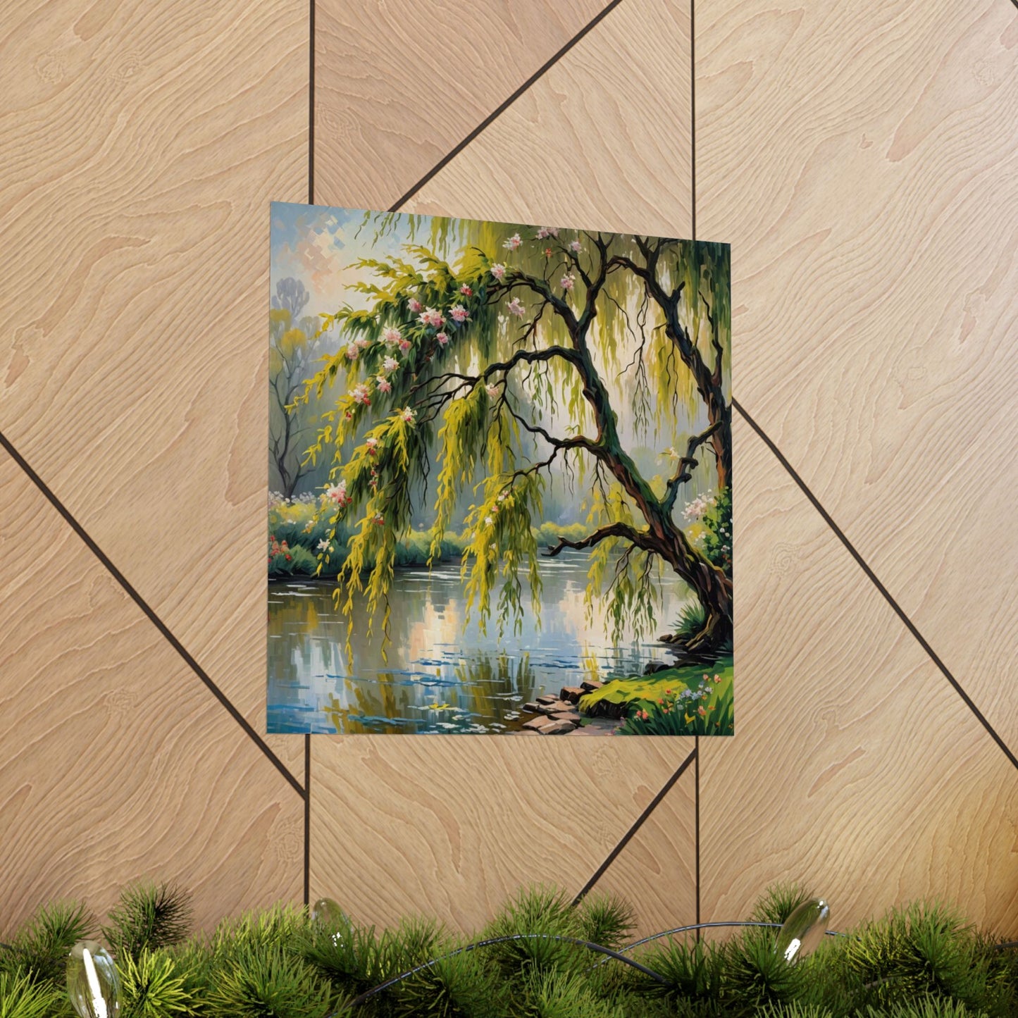 Téléchargement numérique : Affiche de paysage de saules sereins, art mural inspiré de la nature, décoration intérieure esthétique, cadeau pour les amoureux de la nature, imprimé botanique