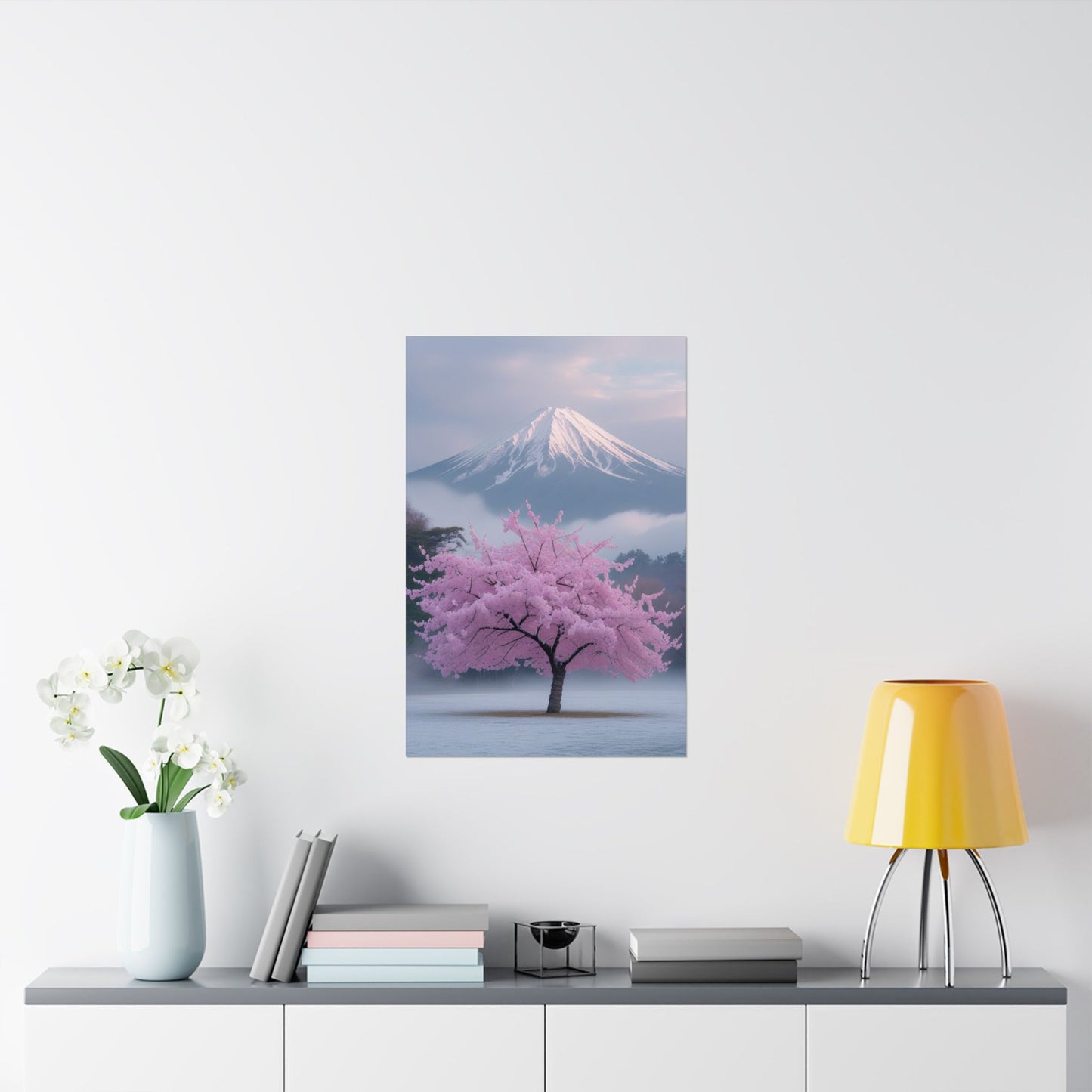 Vertical Poster - Mount Fuji and Cherry Blossom Tree Design