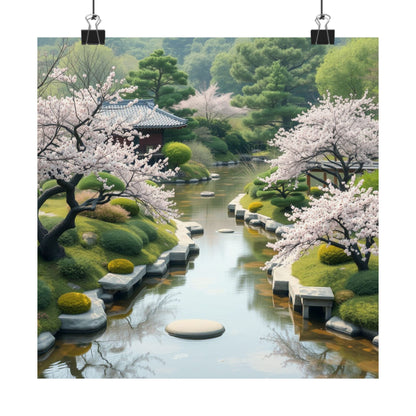 Serene Nature Wall Art Poster, Japanese Cherry Blossom Decor, Home Office Art, Botanical Prints, Tranquil Aesthetic Decor