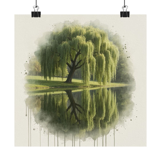 Arte mural de naturaleza serena, pósteres mate, decoración del hogar con un toque de tranquilidad, arte con reflejos de sauces, regalo para amantes de la naturaleza, obra de arte relajante