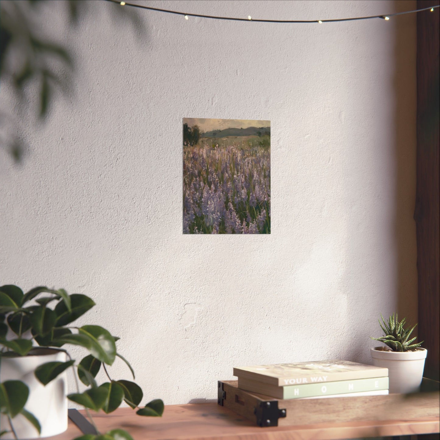 Póster vertical de campo de lavanda, arte mural botánico, decoración natural, estética del hogar, regalo para amantes de la jardinería.