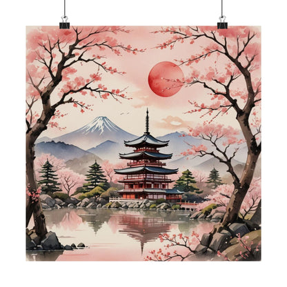 Póster de paisaje japonés sereno, decoración del hogar, arte mural, regalo para amantes de la naturaleza, relajación, decoración de habitación zen, arte de flor de cerezo